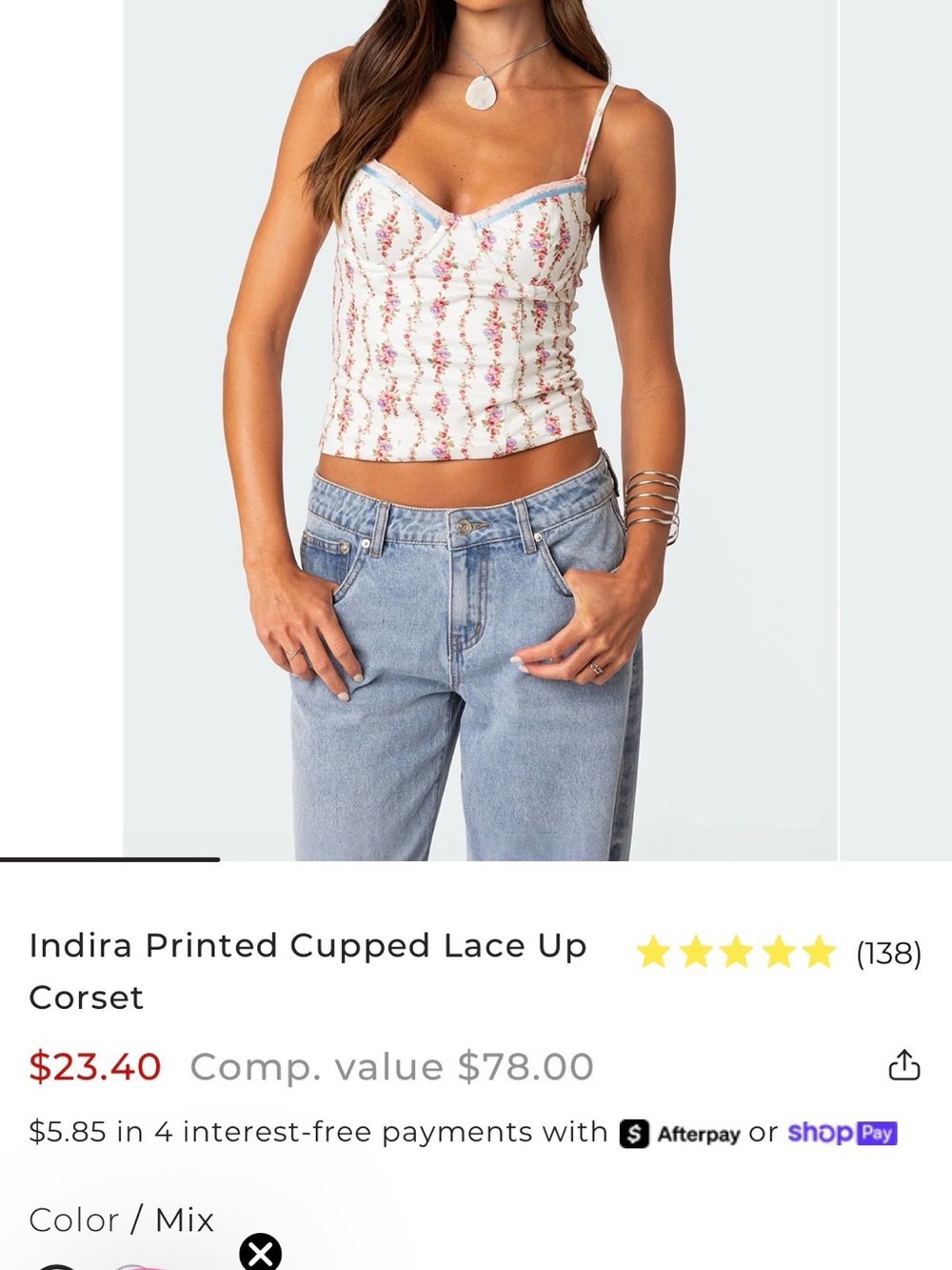 Edikted White Floral Cupped Lace-Up Corset Tank